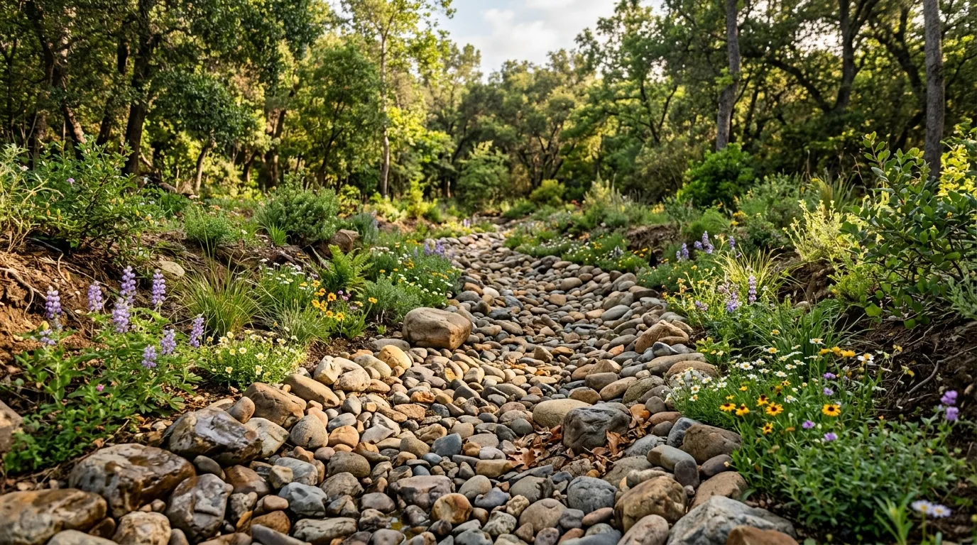 Dry Creek Bed With River Rocks